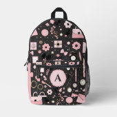 新しいシックスタイリッシュガールかわいらしモノグラムのブラックスクール プリントバックパック (正面)
