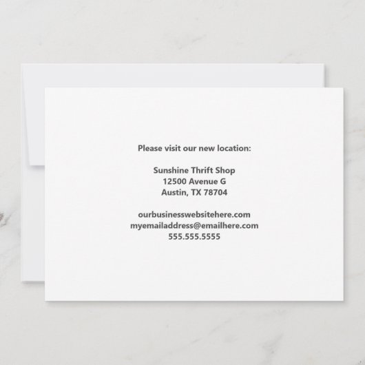 新しいショップのかわいいグランドオープンのお知らせ、または店舗移転のお知らせ 案内状 (裏面)