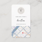 新しいショップの場所マップのビジネスロゴのミニマリスト コーリングカード (正面)