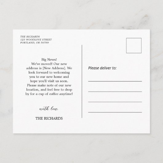 新しいシンプルホーム新しい住所の引越しのお知らせ ポストカード (裏面)