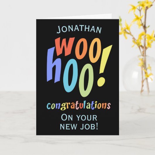 新しいジョブのおめでとうおもしろいタイポグラフィカード カード (黄色い花)