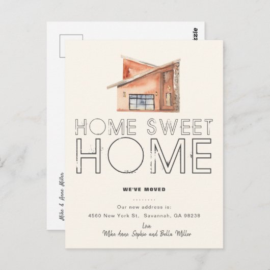 新しいスイートホームタイポグラフィの移動発表 ポストカード (正面/裏面)