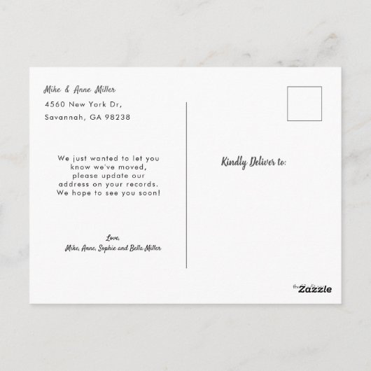 新しいスイートホームタイポグラフィの移動発表 ポストカード (裏面)