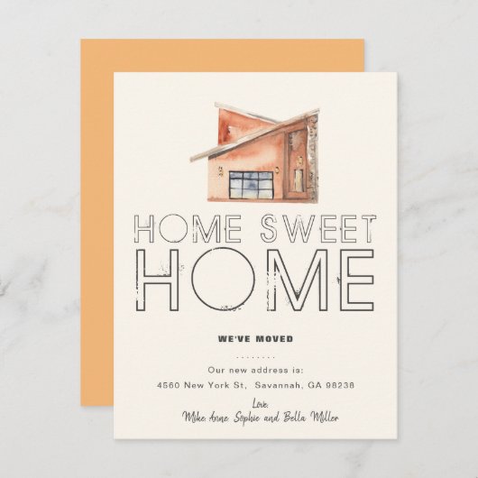 新しいスイートホームタイポグラフィ移動告知カード 案内状 (正面/裏面)