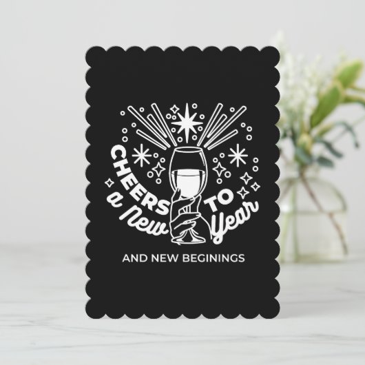 新しいスタートをお祝いするワイングラスのイラスト シーズンカード (スタンド正面)