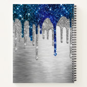 新しいスタート 青い銀の涙がしたたる 大きなイニシャル ノートブック (裏面)