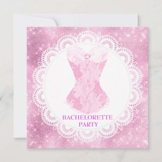 新しいスパークルピンクのコルセットがPrettyなエレガントなレース 招待状 (正面)