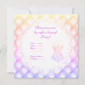 新しいスパークルピンクのコルセット プレティ ダイヤモンドレース 招待状 (裏面)