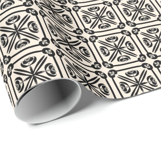 新しいスペインのタイル模様ブラックアンドクリーム ラッピングペーパー (ロールコーナー)