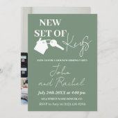 新しいセットの鍵引っ越し祝いパーティーパーティー緑の写真の追加 招待状 (正面/裏面)