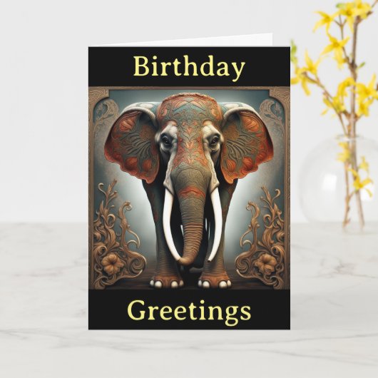 新しいゾウ誕生日カード カード (黄色い花)