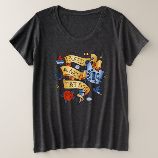 新しいタトゥーを入れたい女性 プラスサイズTシャツ (デザイン正面)