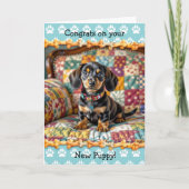 新しいダックスフンドの子犬おめでとう カード (正面)