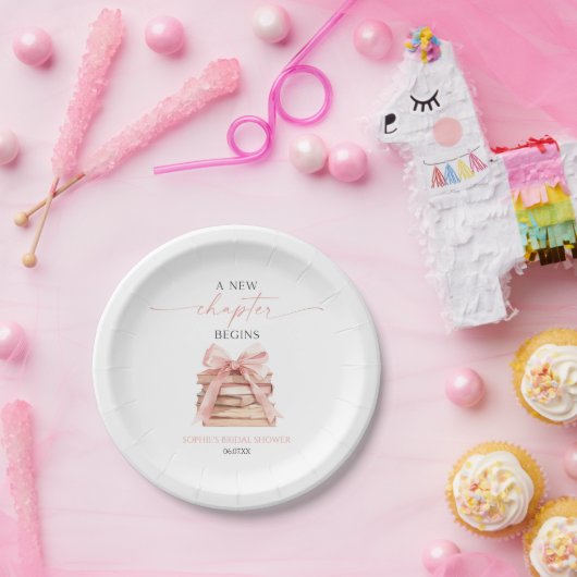 新しいチャプターがピンクボウの本をブライダルシャワー ペーパープレート (パーティー)