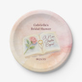 新しいチャプターがピンク・ローズの本ブライダルシャワーを始める ペーパープレート (正面)