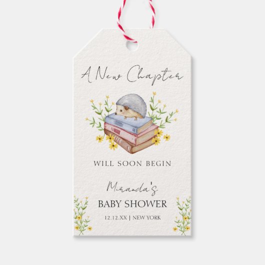 新しいチャプターがフローラハリネズミの赤ちゃんシャワーを始める ギフトタグ (正面)