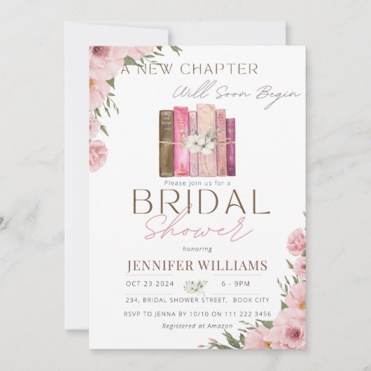 新しいチャプターがフローラピンクブライダルシャワー 招待状 (正面)