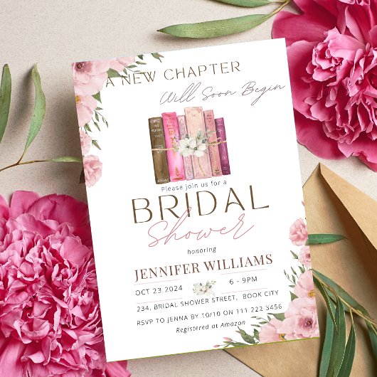 新しいチャプターがフローラピンクブライダルシャワー 招待状