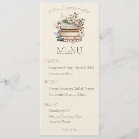 新しいチャプターがブックのブライダルシャワーメニューを開始 メニュー (正面)