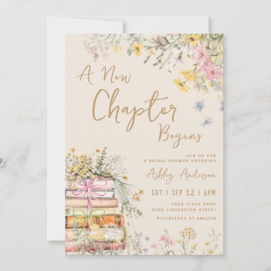 新しいチャプターがワイルドフラワーブライダルシャワーを開始 招待状 (正面)