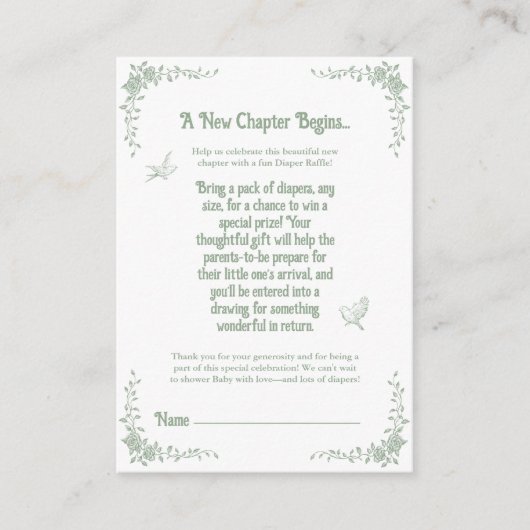 新しいチャプターがヴィンテージおむつラッフルを始める エンクロージャーカード (正面)