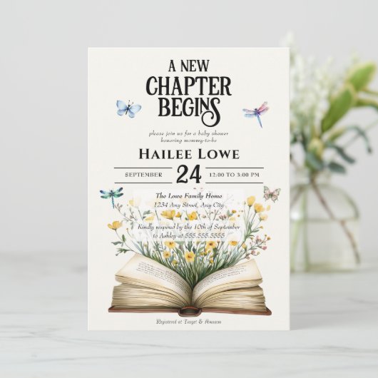 新しいチャプターが始まる赤ちゃんシャワーヴィンテージ野花 招待状 (スタンド正面)