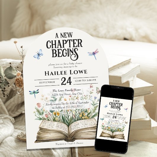 新しいチャプターが始まる赤ちゃんシャワーヴィンテージ野花 招待状