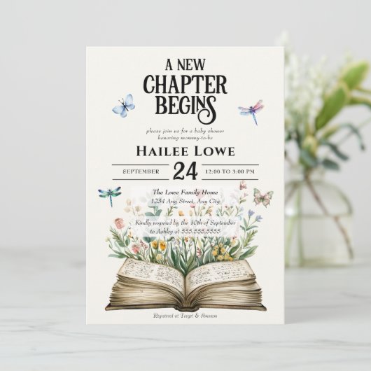 新しいチャプターが始まる赤ちゃんシャワーヴィンテージ野花 招待状 (スタンド正面)