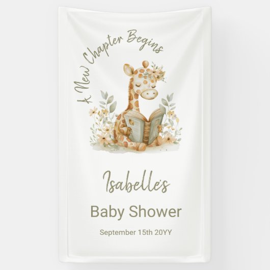 新しいチャプターが本好きキリンの赤ちゃんシャワーを開始 横断幕 (縦)