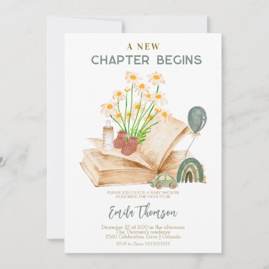 新しいチャプターが赤ちゃんのシャワーを開始 招待状 (正面)