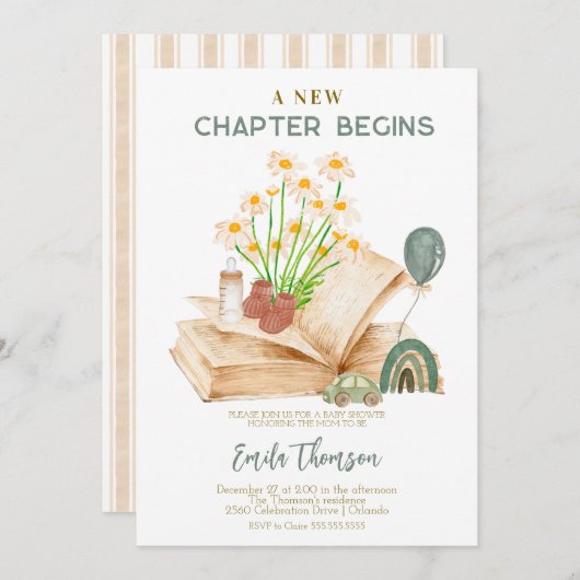 新しいチャプターが赤ちゃんのシャワーを開始 招待状 (正面/裏面)