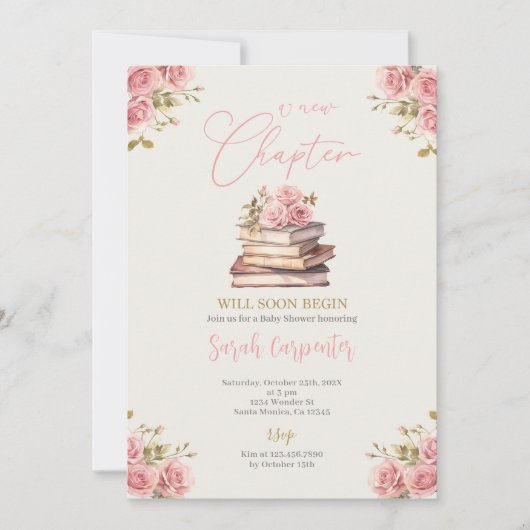 新しいチャプターが赤ちゃんのシャワー少女を始める 招待状 (正面)