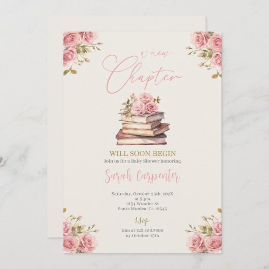 新しいチャプターが赤ちゃんのシャワー少女を始める 招待状 (正面/裏面)