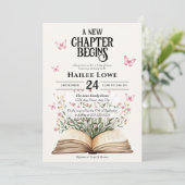 新しいチャプターが赤ちゃんシャワーピンクのワイルドフラワーを始める 招待状 (スタンド正面)