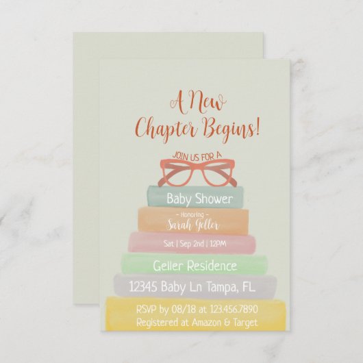 新しいチャプターが赤ちゃんシャワー招待状 招待状 (正面/裏面)