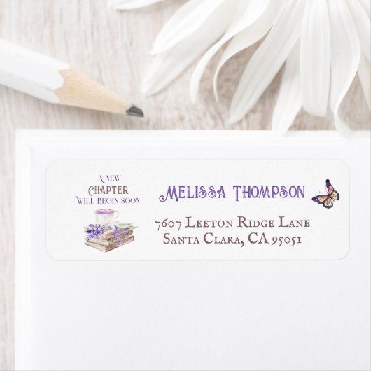 新しいチャプターすぐラベンダーの本ベビーシャワー ラベル (インサイチュ)