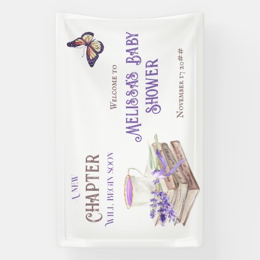 新しいチャプターすぐラベンダーの本ベビーシャワー 横断幕 (縦)