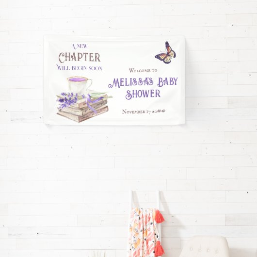 新しいチャプターすぐラベンダーの本ベビーシャワー 横断幕 (インサイチュ)