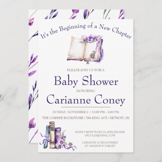 新しいチャプターの始まり、ベビーシャワー 招待状 (正面/裏面)