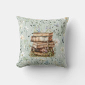 新しいチャプターの水色、本の山の花 クッション (正面)