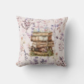 新しいチャプターの水色、本の山の花 クッション (正面)