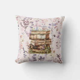 新しいチャプターの水色、本の山の花 クッション