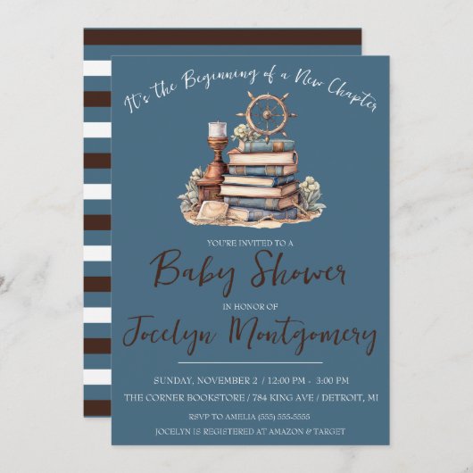 新しいチャプターの赤ちゃんシャワーの始まり 招待状 (正面/裏面)