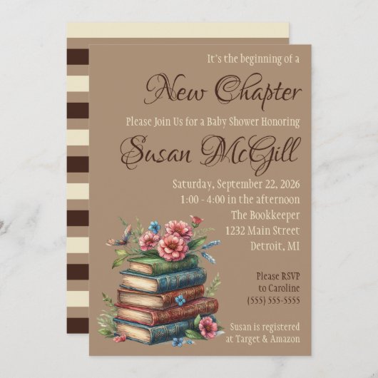 新しいチャプターの赤ちゃんシャワーの始まり 招待状 (正面/裏面)