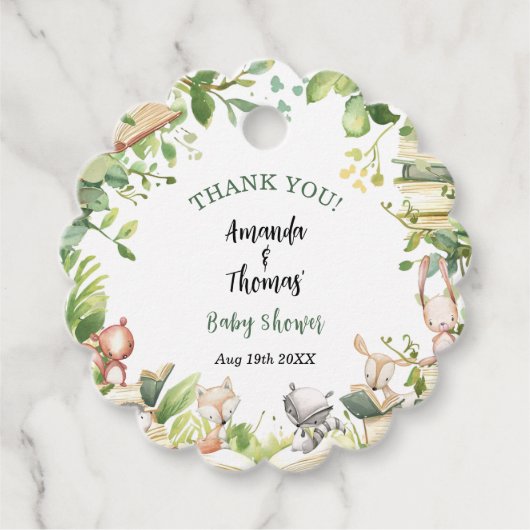 新しいチャプターをテーマにした赤ちゃんシャワーありがとう フェイバータグ (正面)