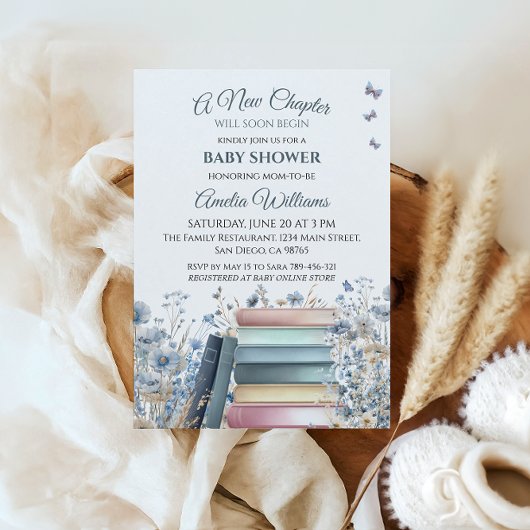 新しいチャプターストーリーブッククラシックベビーシャワー 招待状