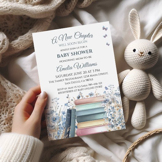 新しいチャプターストーリーブッククラシックベビーシャワー 招待状