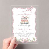 新しいチャプターストーリーブックピンクボウ赤ちゃんシャワー アクリル招待状 (インサイチュ (ポータブル))