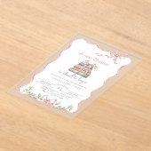 新しいチャプターストーリーブックピンクボウ赤ちゃんシャワー アクリル招待状 (レイダウン)