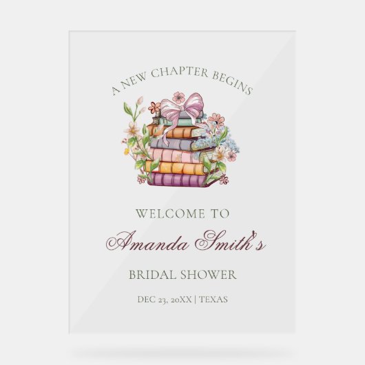 新しいチャプターストーリーブックブライダルシャワーウェルカムシグ アクリルサイン (正面)